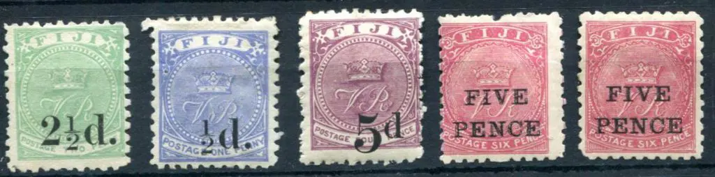 Fiji 1891 2½d (type 14) surcharge on 2d green MLH, ... Image 1++