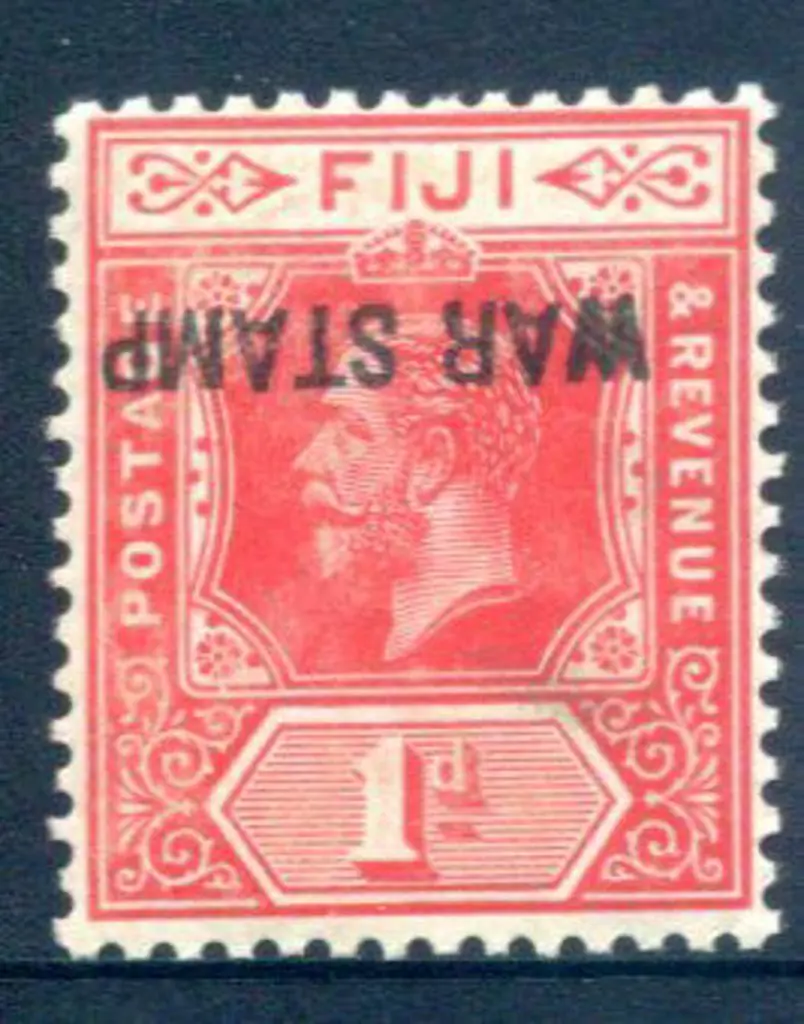Fiji 1915 1d carmine KGV with inverted "WAR STAMP" ... Image 1++