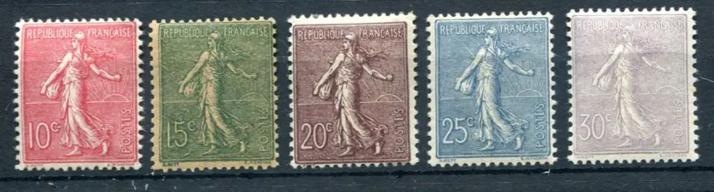 France 1903 10¢, 15¢, 20¢, 25¢ & 30¢ "Sower". ... Image 1++