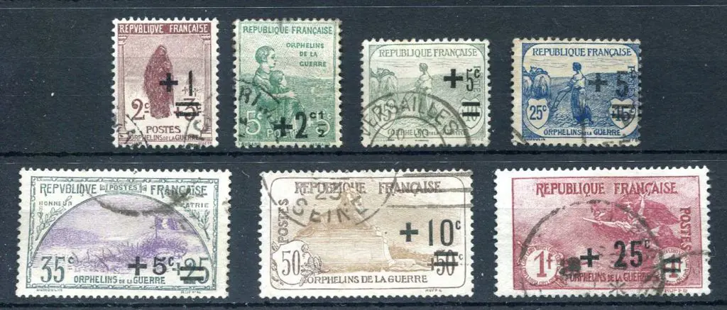 France 1922 War Orphans Fund surcharges to 1f+25. ... Image 1++