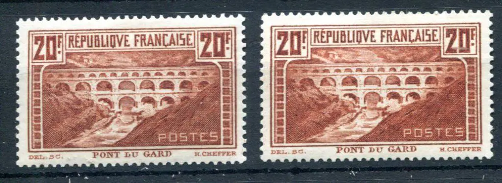 France 1929 20f red-brown Pont du Gard, perf.13½ ... Image 1++