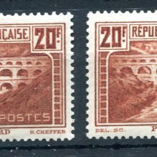 France 1929 20f red-brown Pont du Gard, perf.13½ ...