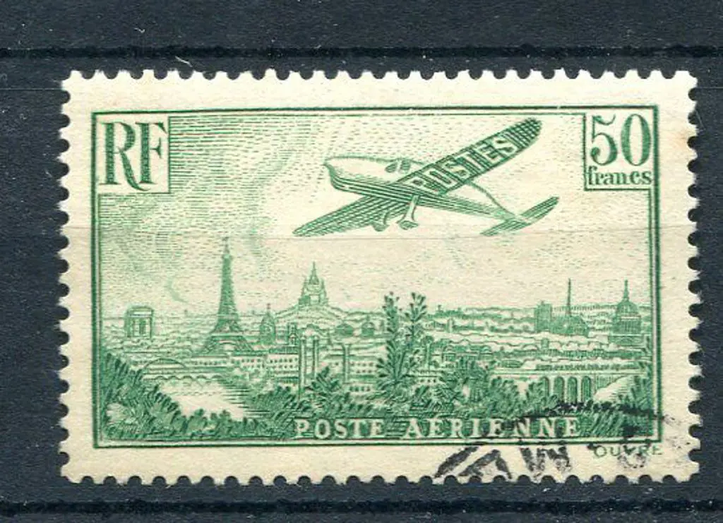 France 1936 50f green "Plane over Paris" Airmail. ... Image 1++