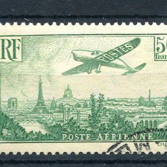 France 1936 50f green "Plane over Paris" Airmail. ...