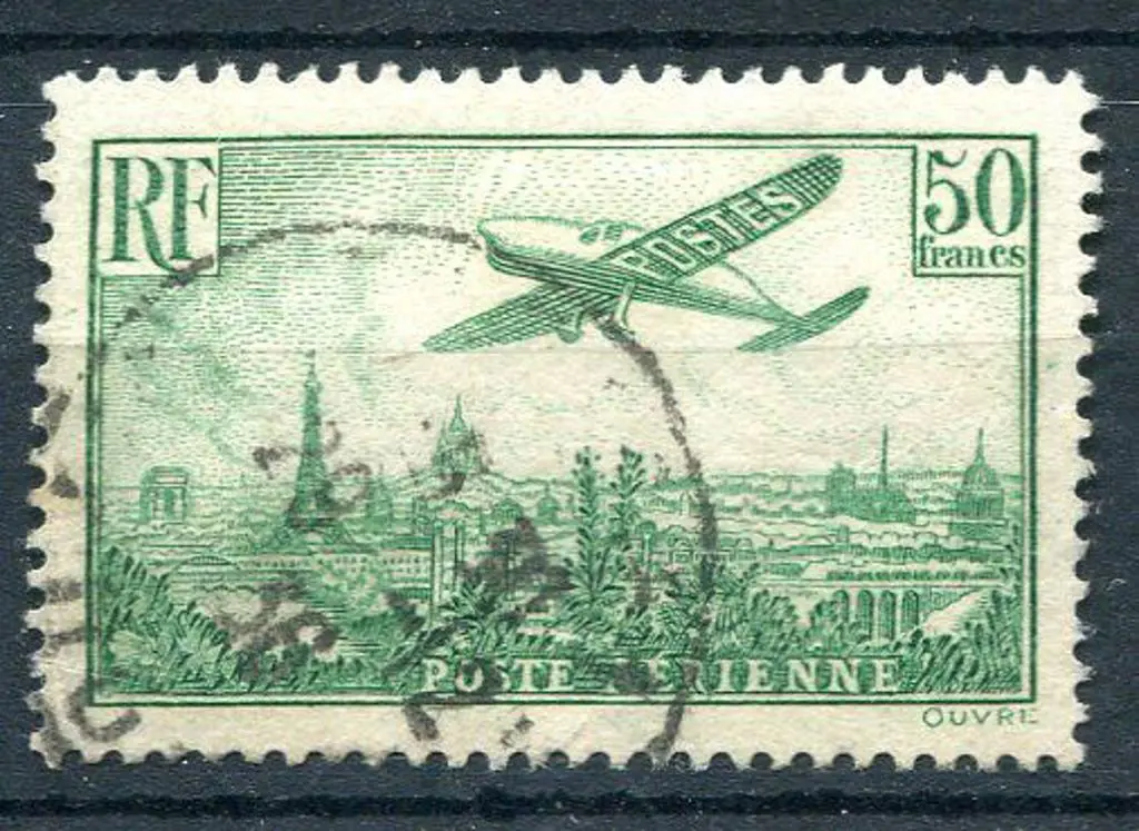 France 1936 50f green Airmail fine used with neat ... Image 1++
