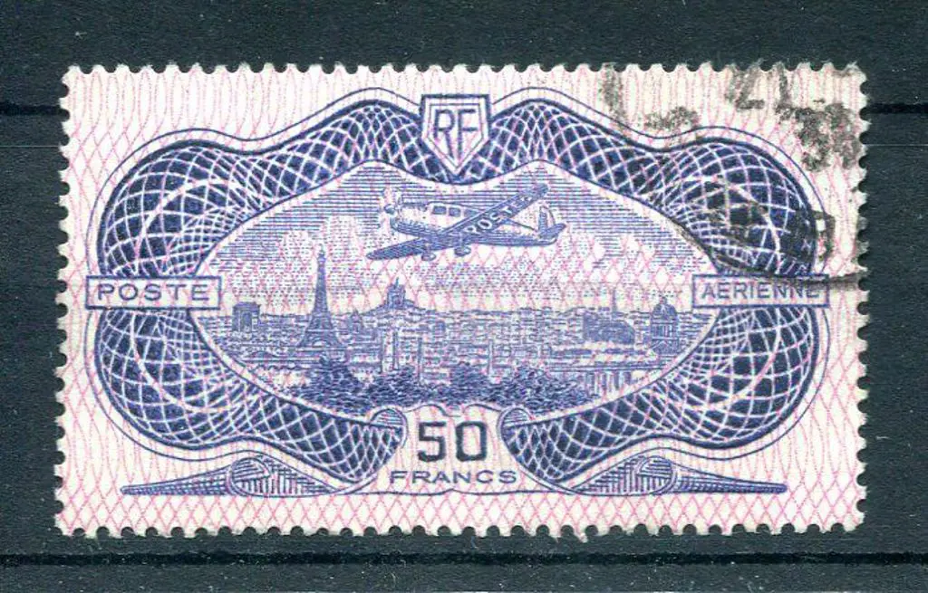 France 1936 50f "banknote" Airmail. Fine used. SG ... Image 1++
