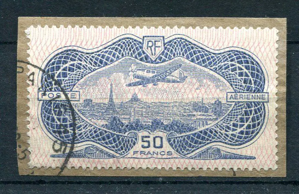 France 1936 50f "banknote" Airmail. Fine used on ... Image 1++