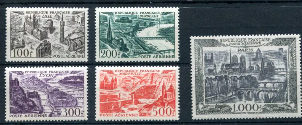 France 1949100f to 1000f Views-Airmails set of 5. ... Image 1++
