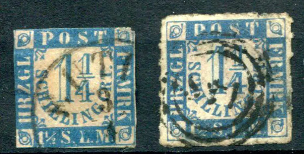 German States Holstein 1864 1¼ pale blue roulette ... Image 1++
