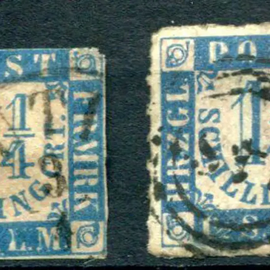 German States Holstein 1864 1¼ pale blue roulette ...