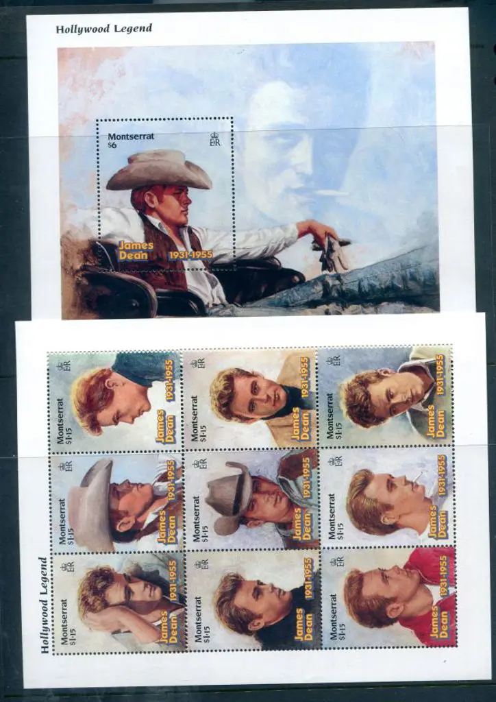 Monsterrat 1996 $10.35 James Dean sheetlet of 9 ... Image 1++