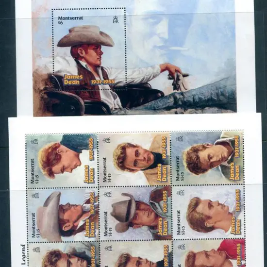Monsterrat 1996 $10.35 James Dean sheetlet of 9 ...