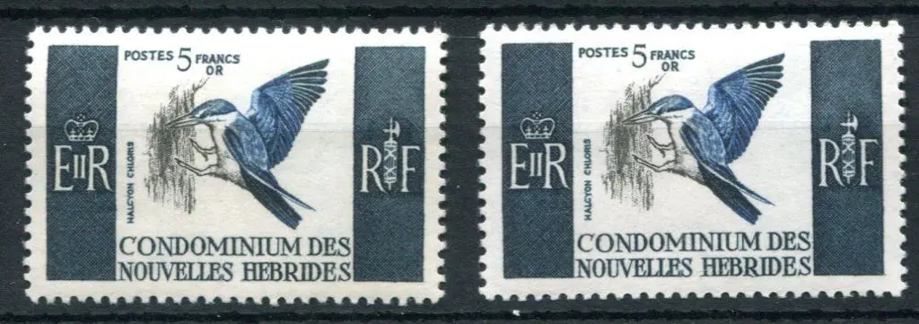 New Hebrides-French 1963 5f Bird. Fresh MUH x 2. ... Image 1++