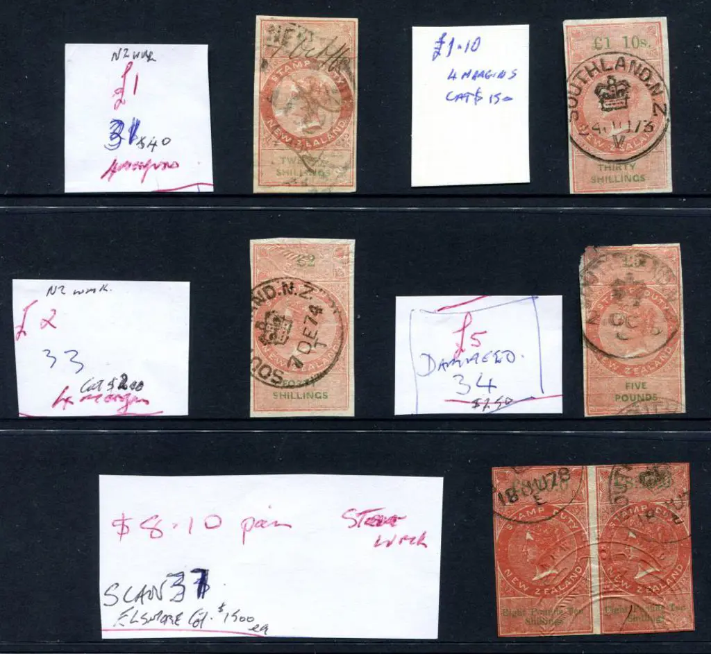 New Zealand QV imperf "Stamp Duty" 20/-, £1/10/-, ... Image 1++