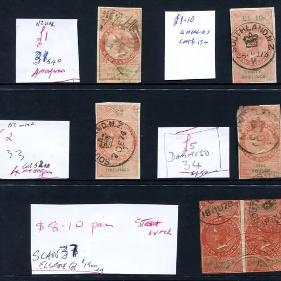 New Zealand QV imperf "Stamp Duty" 20/-, £1/10/-, ...
