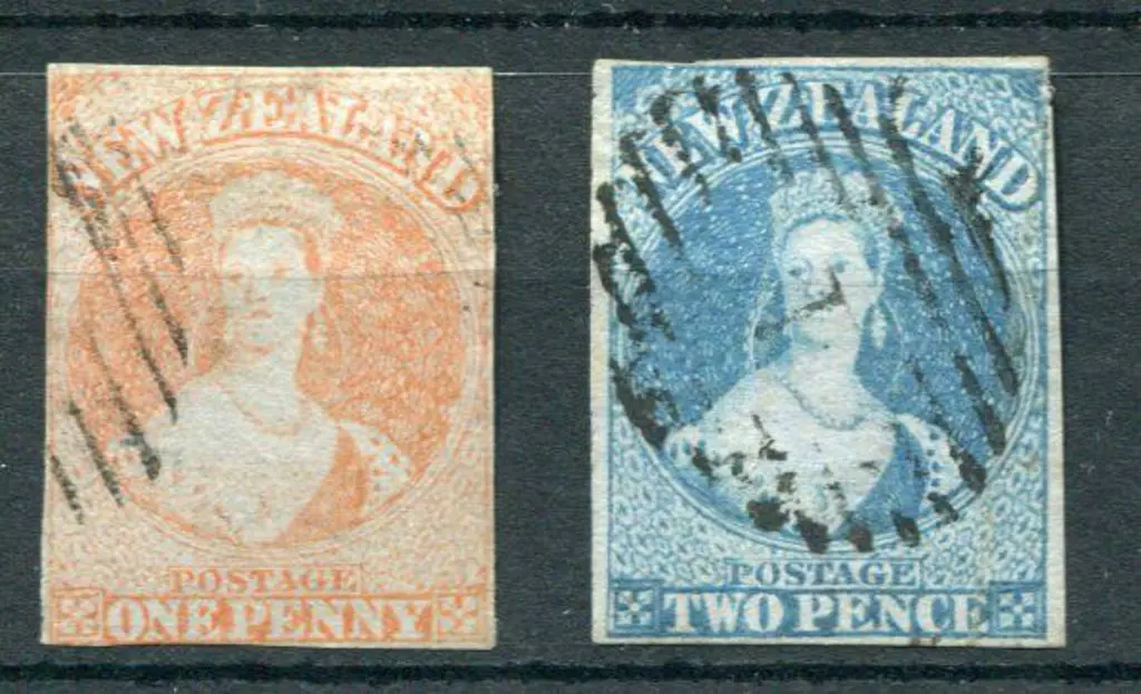 New Zealand 1855/58 1d red & 2d blue, no wmk on ... Image 1++