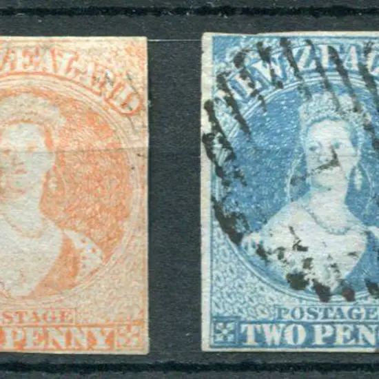 New Zealand 1855/58 1d red & 2d blue, no wmk on ...