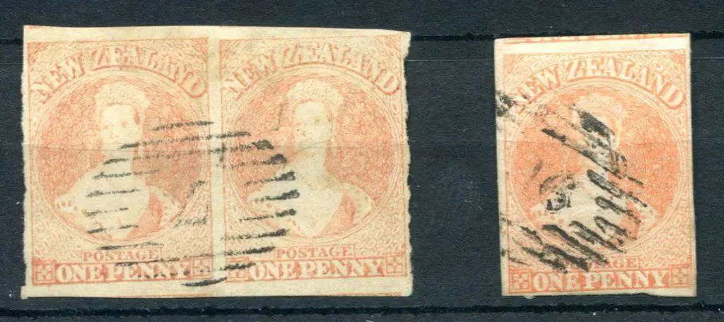 New Zealand 1857/63 1d dull orange horiz imperf ... Image 1++