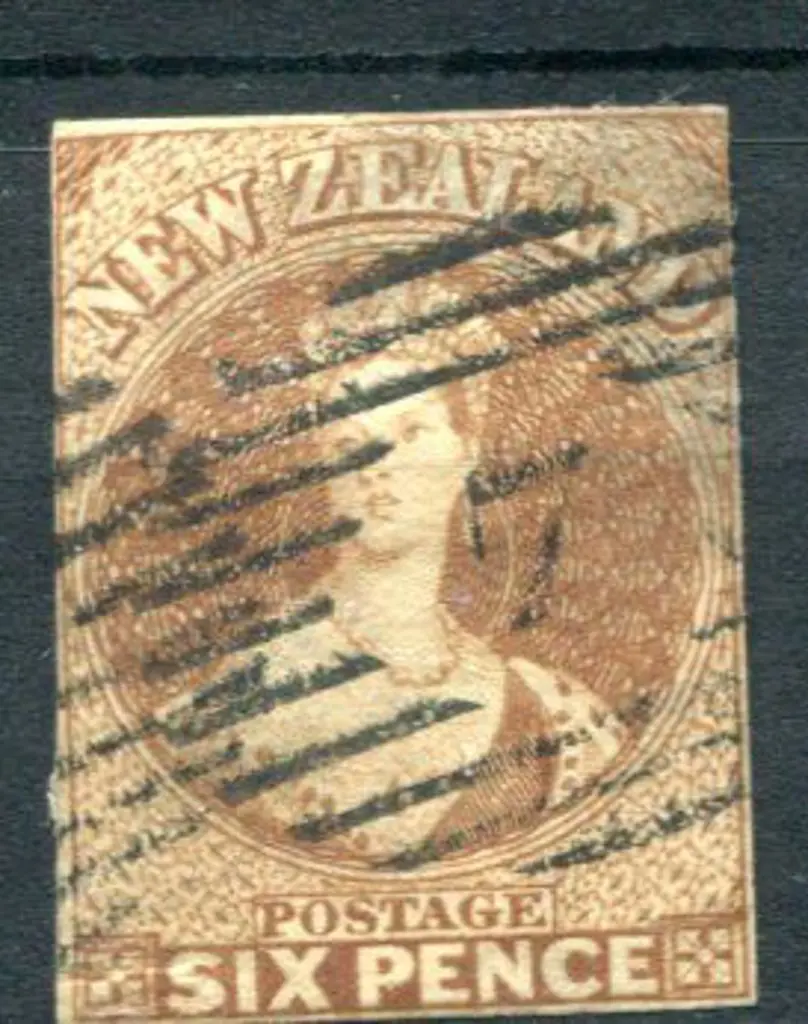 New Zealand 1857/63 6d brown, no wmk. 4 close ... Image 1++