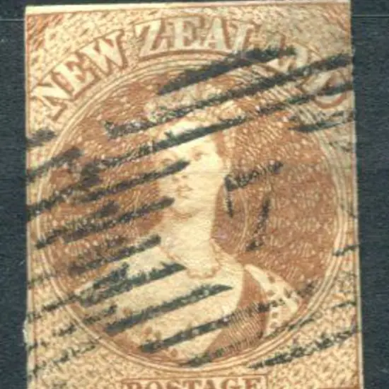 New Zealand 1857/63 6d brown, no wmk. 4 close ...