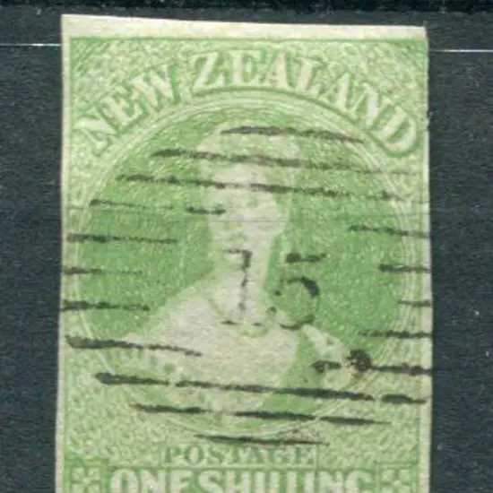 New Zealand 1855/59 1/- yellow-green on blue ...