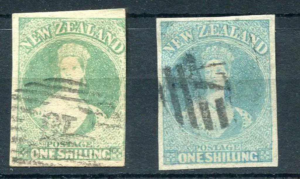 New Zealand 1857/63 1/- dull emerald-green & ... Image 1++