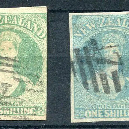 New Zealand 1857/63 1/- dull emerald-green & ...
