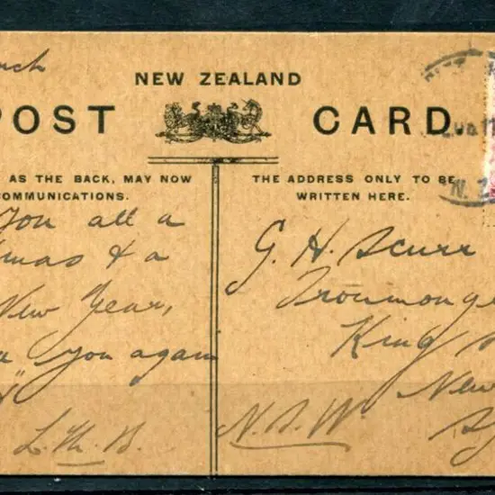 New Zealand 1908 (18th Dec) 1d Universal on a ...