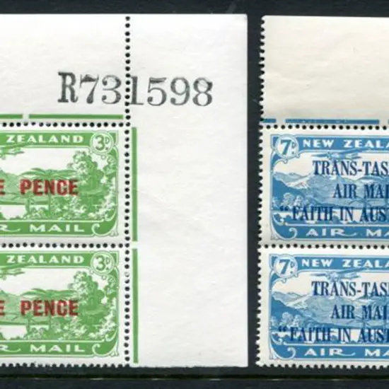 New Zealand 1931 5d on 3d green Airmail & 1934 7d ...