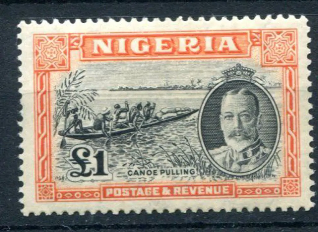 Nigeria 1937 £1 black & orange Canoe Pulling. Fine ... Image 1++