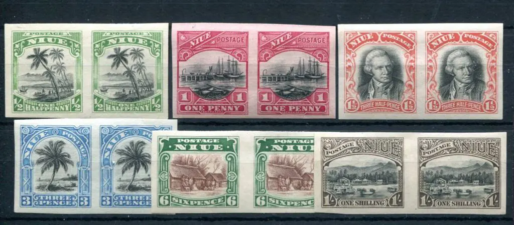 Niue 1920 ½d to 1/- Pictorials in imperf plate ... Image 1++