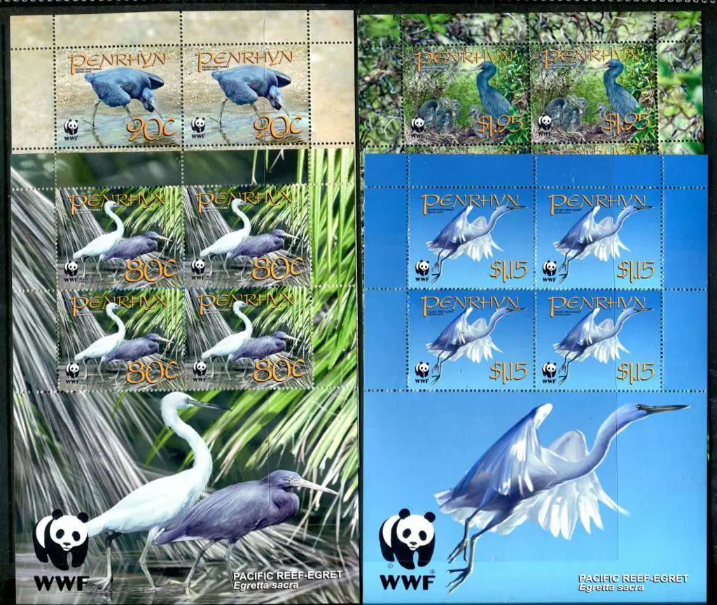 Penrhyn 2008 WWF Reef Egret Birds set of 4 in ... Image 1++