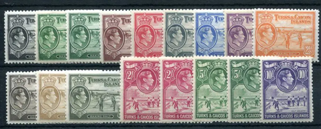 Turks & Caicos 1938/45 KGVI defins incl ½d, 2/- & ... Image 1++