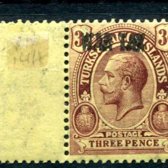 Turks & Caicos 1917 3d purple on yellow left ...