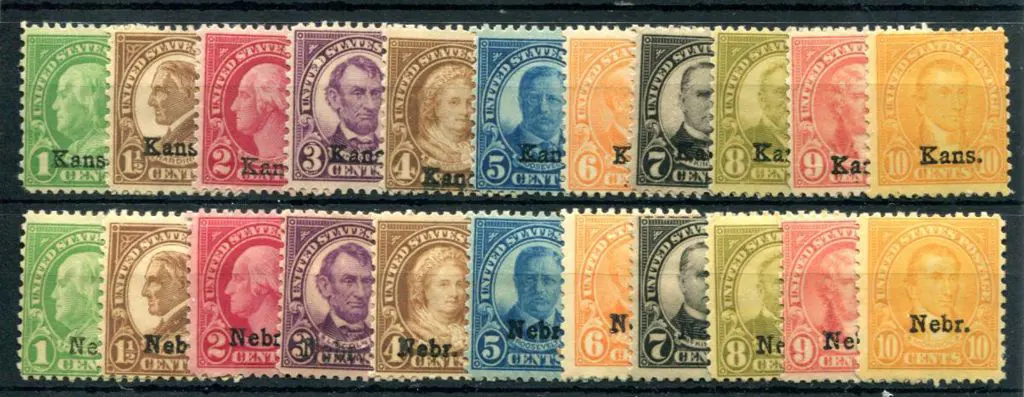 USA 1929 "Kans" & "Nebr." ovptd sets of 11. MLH ... Image 1++