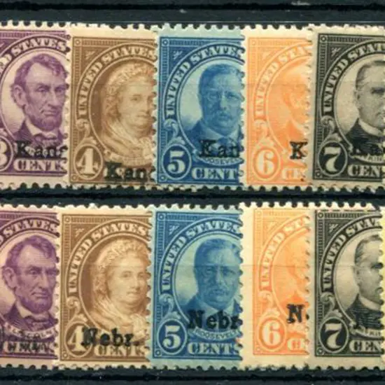 USA 1929 "Kans" & "Nebr." ovptd sets of 11. MLH ...