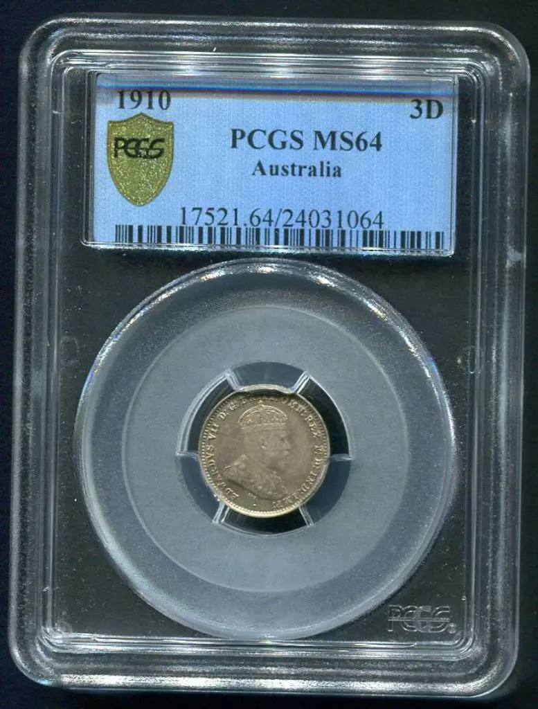 1910 (M) Threepence. PCGS slabbed MS64 Image 1++