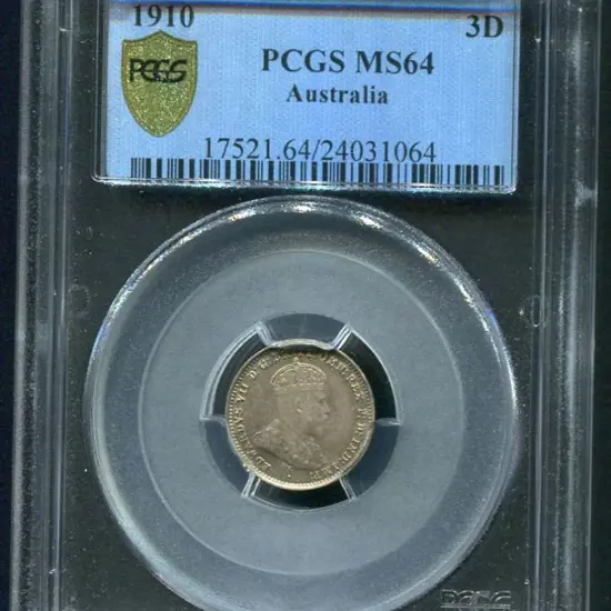 1910 (M) Threepence. PCGS slabbed MS64
