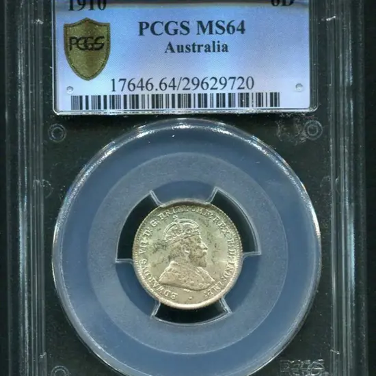 1910 Sixpence. PCGS slabbed MS64