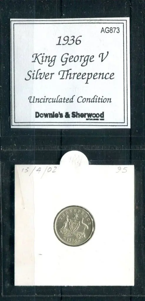 1936 Threepence in Downies wallet. Unc Retail $120 Image 1++