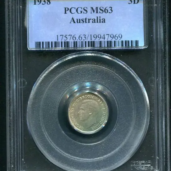 1938 Threepence. PCGS slabbed MS63