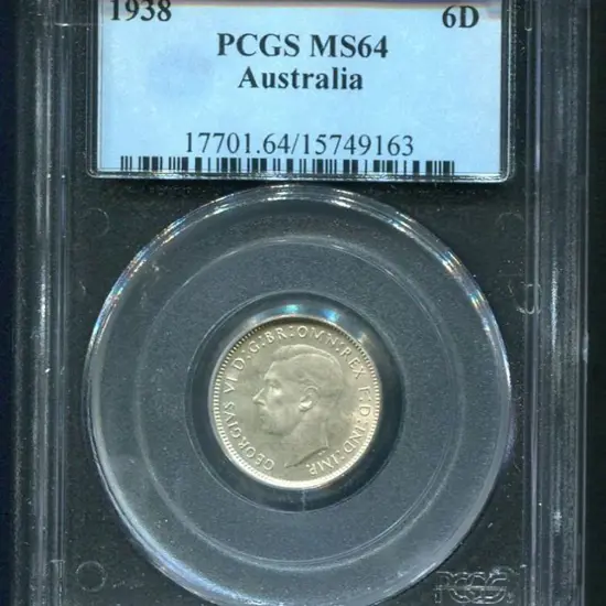 1938 Sixpence PCGS slabbed MS64