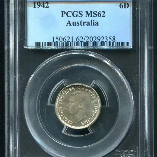 1942 Sixpence. PCGS slabbed MS62
