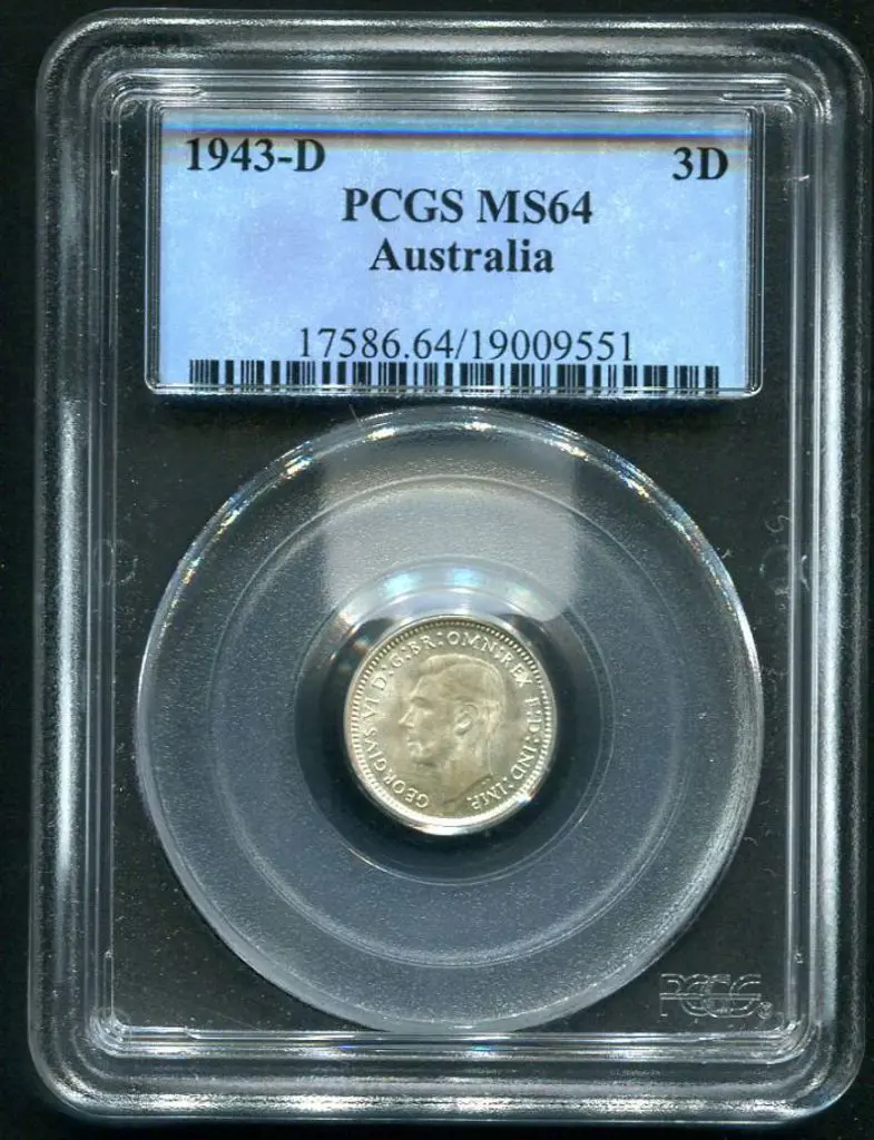 1943 (D) Threepence. PCGS slabbed MS64 Image 1++