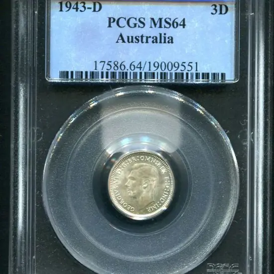 1943 (D) Threepence. PCGS slabbed MS64