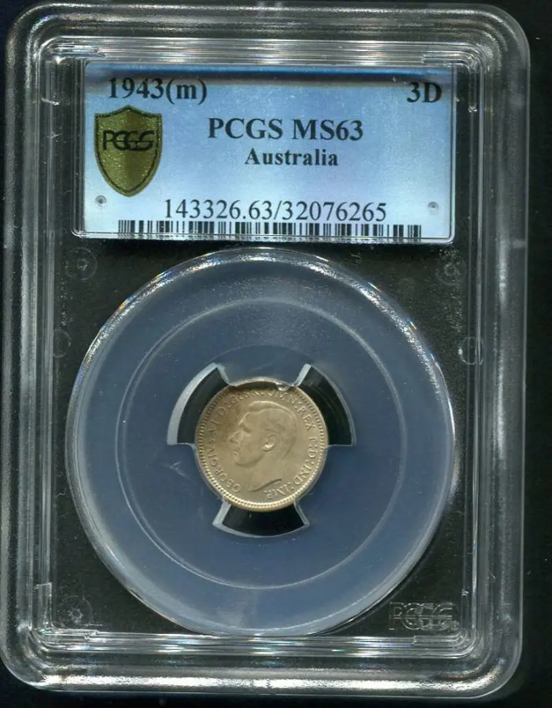 1943 (M) Threepence. PCGS slabbed MS63 Image 1++