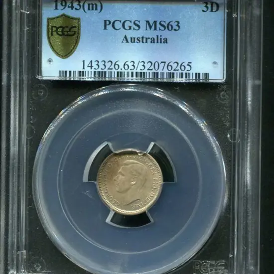 1943 (M) Threepence. PCGS slabbed MS63