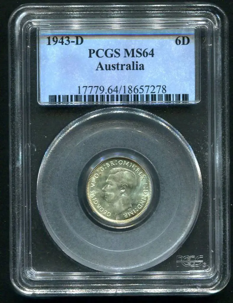 1943 (D) Sixpence. PCGS slabbed MS64 Image 1++