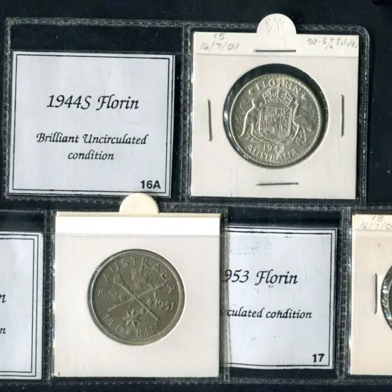 1944 (S) Florin Unc, 1951 Jubilee Florin & 1953 ...