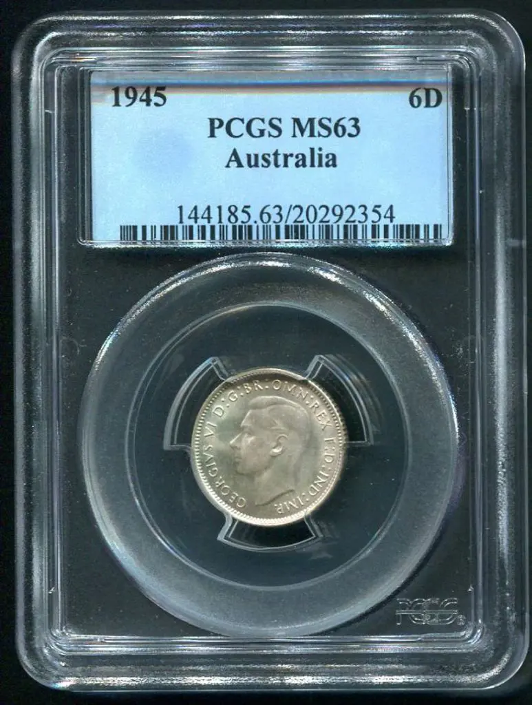 1945 Sixpence. PCGS slabbed MS63 Image 1++